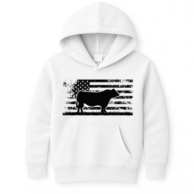 USA American Flag America Cow Black Angus Rancher Kids Hoodie