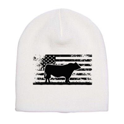 USA American Flag America Cow Black Angus Rancher Short Acrylic Beanie