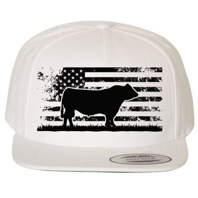 USA American Flag America Cow Black Angus Rancher Wool Snapback Cap