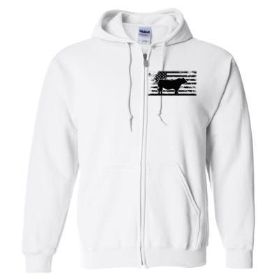 USA American Flag America Cow Black Angus Rancher Full Zip Hoodie