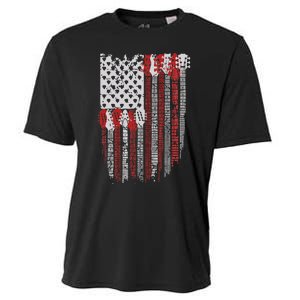 Usa American Flag Guitar Musician 4th Of July Guitarists Cooling Performance Crew T-Shirt