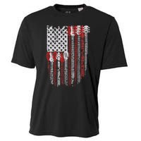 Usa American Flag Guitar Musician 4th Of July Guitarists Cooling Performance Crew T-Shirt