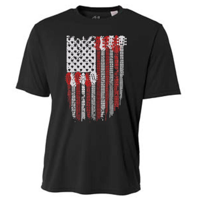 Usa American Flag Guitar Musician 4th Of July Guitarists Cooling Performance Crew T-Shirt