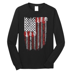 Usa American Flag Guitar Musician 4th Of July Guitarists Long Sleeve Shirt