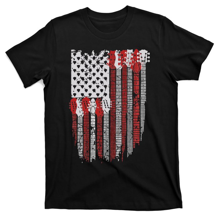 Usa American Flag Guitar Musician 4th Of July Guitarists T-Shirt