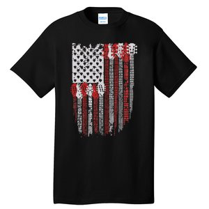 Usa American Flag Guitar Musician 4th Of July Guitarists Tall T-Shirt