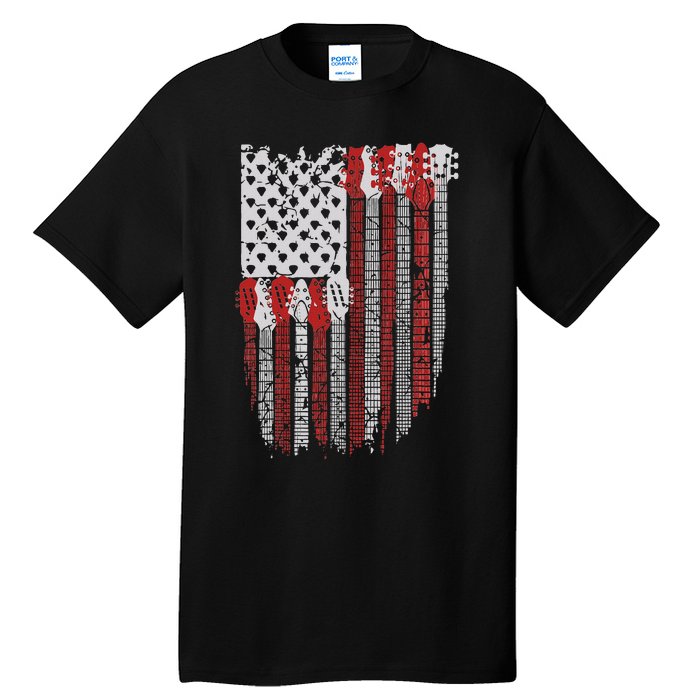 Usa American Flag Guitar Musician 4th Of July Guitarists Tall T-Shirt