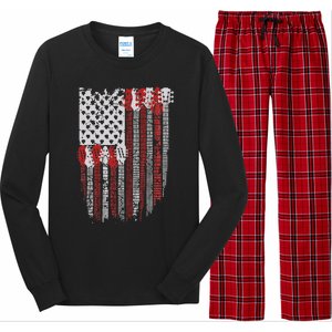 Usa American Flag Guitar Musician 4th Of July Guitarists Long Sleeve Pajama Set