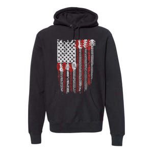 Usa American Flag Guitar Musician 4th Of July Guitarists Premium Hoodie