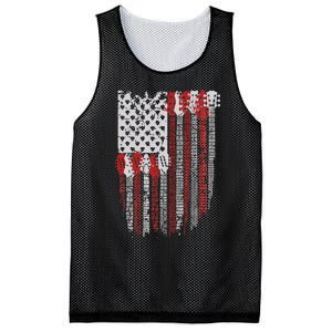 Usa American Flag Guitar Musician 4th Of July Guitarists Mesh Reversible Basketball Jersey Tank