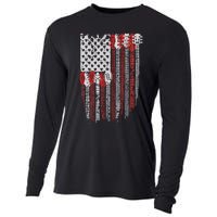 Usa American Flag Guitar Musician 4th Of July Guitarists Cooling Performance Long Sleeve Crew