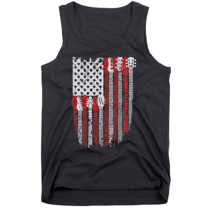 Usa American Flag Guitar Musician 4th Of July Guitarists Tank Top