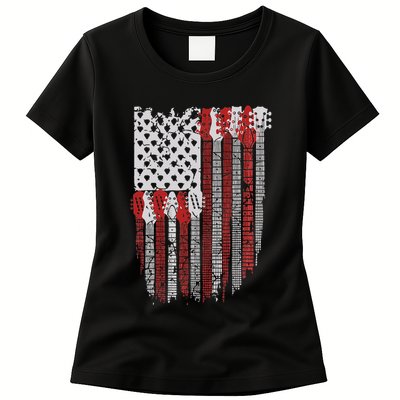 Usa American Flag Guitar Musician 4th Of July Guitarists Womens T-Shirt