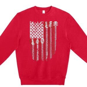 Usa American Flag Guitar Musician 4th Of July Guitarists Premium Crewneck Sweatshirt