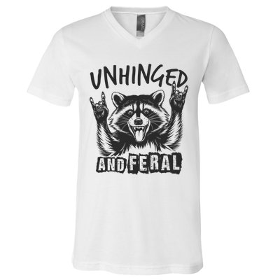 Unhinged and Feral Funny Raccoon Men Girl Toddler Boy Humor  V-Neck T-Shirt