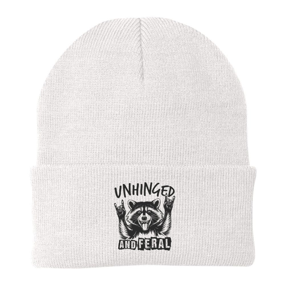 Unhinged and Feral Funny Raccoon Men Girl Toddler Boy Humor  Beanie