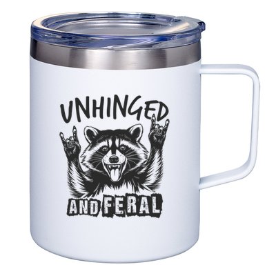 Unhinged and Feral Funny Raccoon Men Girl Toddler Boy Humor  12oz Stainless Steel Coffee Mug