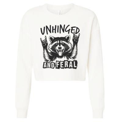 Unhinged and Feral Funny Raccoon Men Girl Toddler Boy Humor  Cropped Pullover Crew