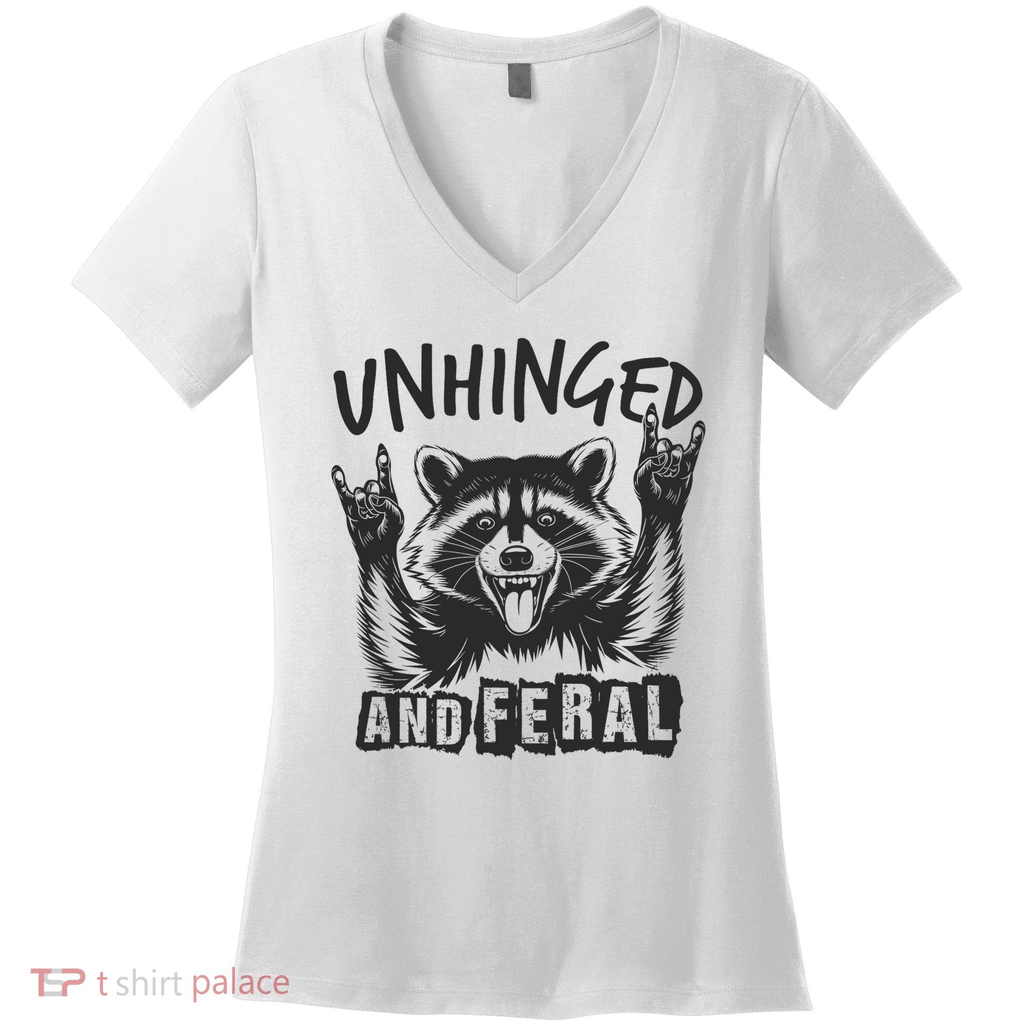 Unhinged and Feral Funny Raccoon Men Girl Toddler Boy Humor  Women's V-Neck T-Shirt