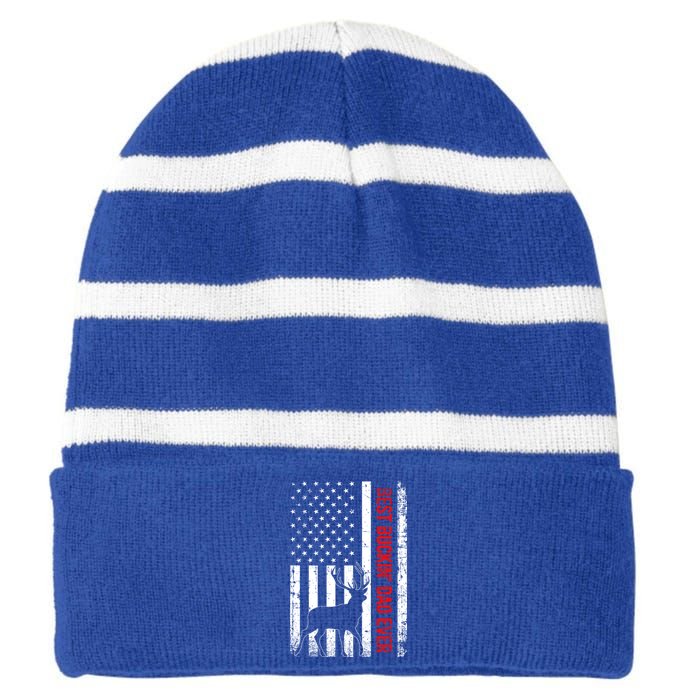 Usa American Flag Whitegreat Gifttailed Deer Best Buckin Dad Ever Gift Striped Beanie with Solid Band