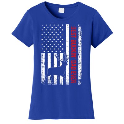 Usa American Flag Whitegreat Gifttailed Deer Best Buckin Dad Ever Gift Women's T-Shirt