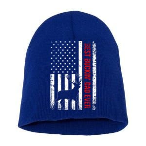 Usa American Flag Whitegreat Gifttailed Deer Best Buckin Dad Ever Gift Short Acrylic Beanie