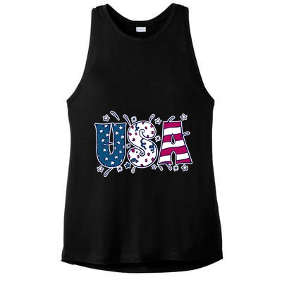 USA American Flag Celebration Ladies PosiCharge Tri-Blend Wicking Tank