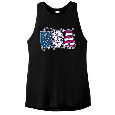 USA American Flag Celebration Ladies PosiCharge Tri-Blend Wicking Tank