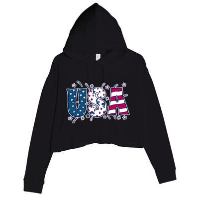 USA American Flag Celebration Crop Fleece Hoodie