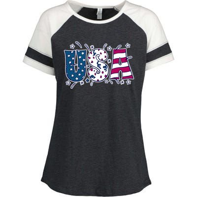 USA American Flag Celebration Enza Ladies Jersey Colorblock Tee