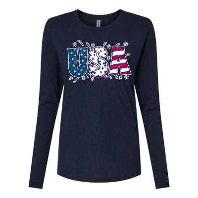 USA American Flag Celebration Womens Cotton Relaxed Long Sleeve T-Shirt