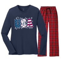 USA American Flag Celebration Women's Long Sleeve Flannel Pajama Set 