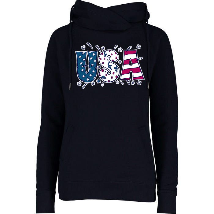 USA American Flag Celebration Womens Funnel Neck Pullover Hood