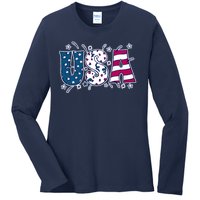 USA American Flag Celebration Ladies Long Sleeve Shirt