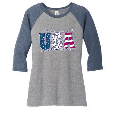 USA American Flag Celebration Women's Tri-Blend 3/4-Sleeve Raglan Shirt