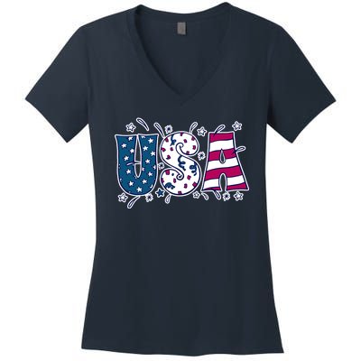 USA American Flag Celebration Women's V-Neck T-Shirt