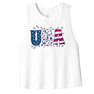 USA American Flag Celebration Women's Racerback Cropped Tank