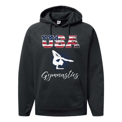 USA American Flag Gymnastics Tee Gymnast 4th Of July Performance Fleece Hoodie