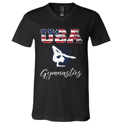 USA American Flag Gymnastics Tee Gymnast 4th Of July V-Neck T-Shirt