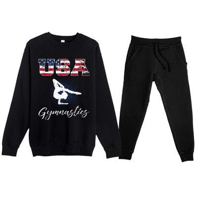 USA American Flag Gymnastics Tee Gymnast 4th Of July Premium Crewneck Sweatsuit Set