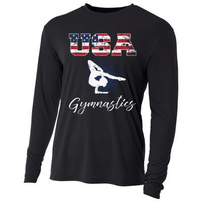 USA American Flag Gymnastics Tee Gymnast 4th Of July Cooling Performance Long Sleeve Crew