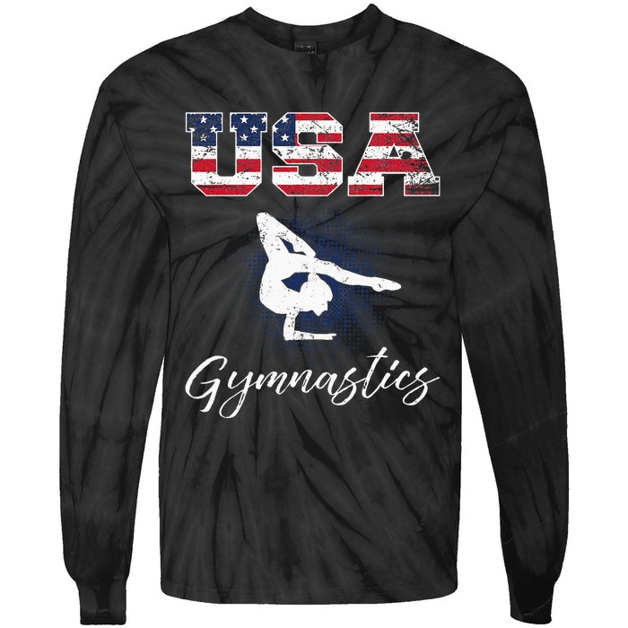 USA American Flag Gymnastics Tee Gymnast 4th Of July Tie-Dye Long Sleeve Shirt