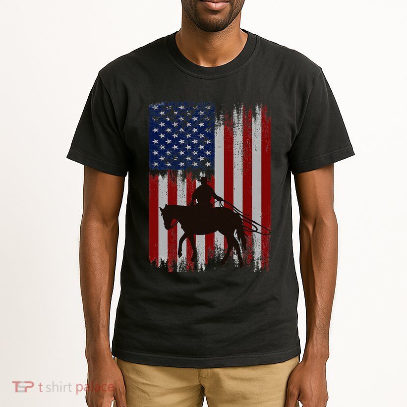 Usa American Flag Cowboy Rodeo Roping Horse Riding Tall T-Shirt