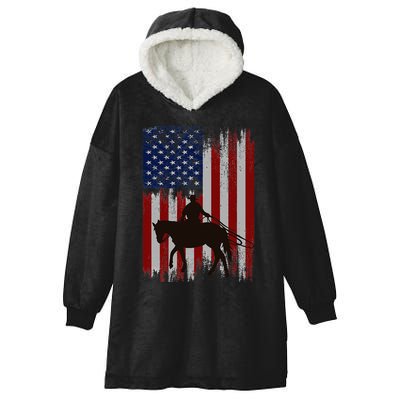 Usa American Flag Cowboy Rodeo Roping Horse Riding Hooded Wearable Blanket