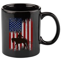 Usa American Flag Cowboy Rodeo Roping Horse Riding 11oz C Handle Ceramic Mug