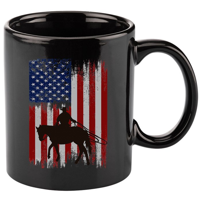 Usa American Flag Cowboy Rodeo Roping Horse Riding 11oz C Handle Ceramic Mug