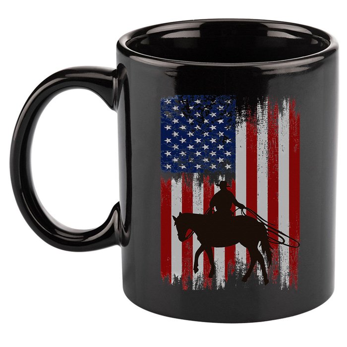 Usa American Flag Cowboy Rodeo Roping Horse Riding 11oz C Handle Ceramic Mug