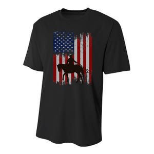 Usa American Flag Cowboy Rodeo Roping Horse Riding Youth Performance Sprint T-Shirt