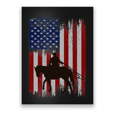 Usa American Flag Cowboy Rodeo Roping Horse Riding Poster