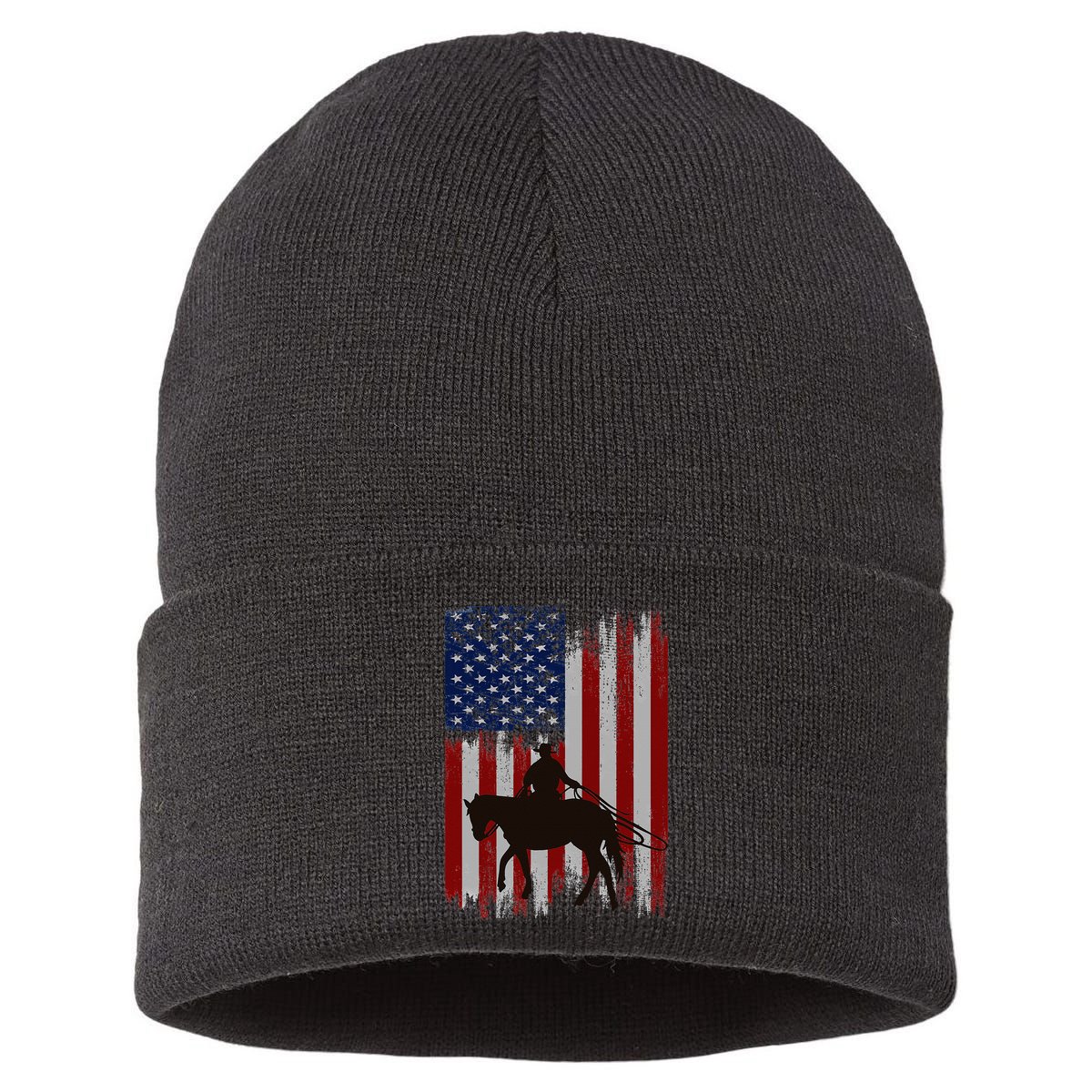 Usa American Flag Cowboy Rodeo Roping Horse Riding Sustainable Knit Beanie